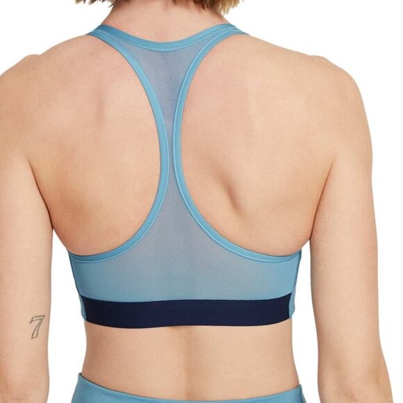 NWT Nike Logo Racerback Medium Support Sports Bra Padded. Blue Dri-Fit Women’s S - Picture 2 of 4